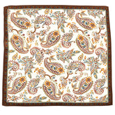 Large Cream Paisley Silk Pocket Square 32cm